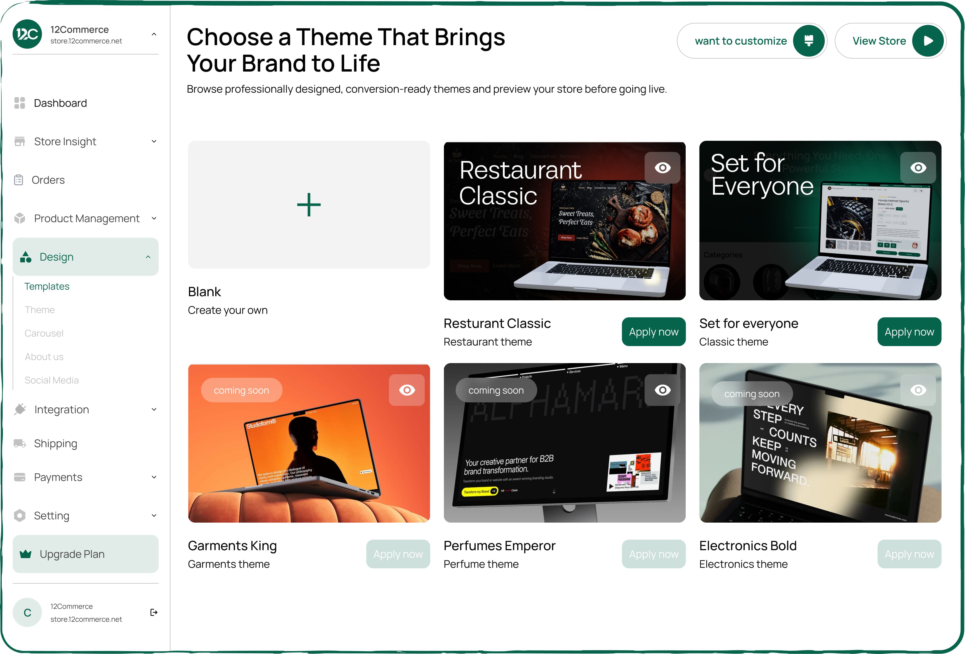 12Commerce theme picker and design studio